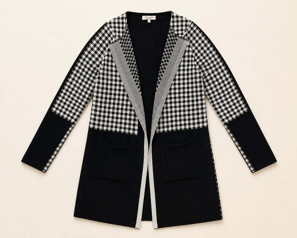 🖤 Cocogio Made in Italy Merino Wool Houndstooth Long Cardigan M